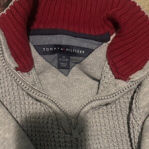 Tommy Hilfiger Boys Zip-Up Sweater in Gray and Red